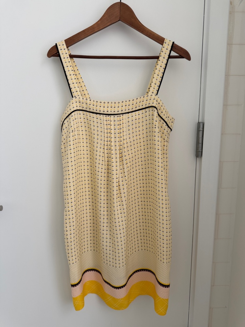 Reiss Light Yellow Mini Dress with Black & Pink Trim